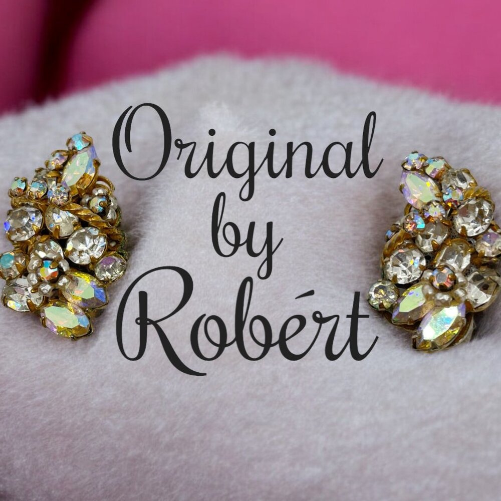Vintage Original by Robert AB Rhinestone Cluster Earrings Clip On Sparkle Rare
